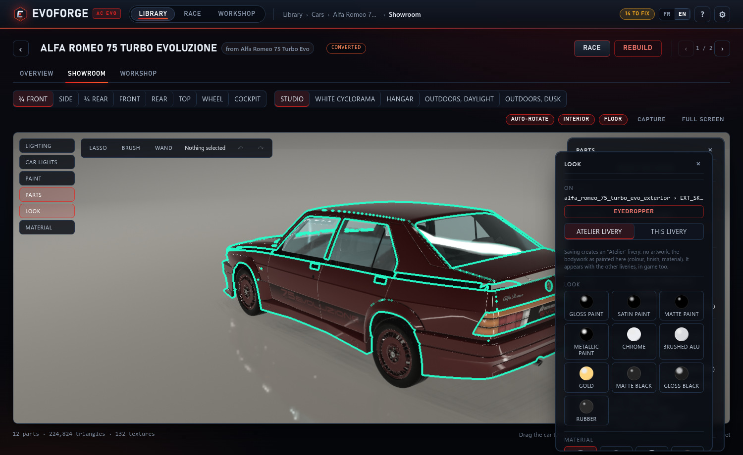 Customising an Alfa Romeo’s paint and parts in EvoForge