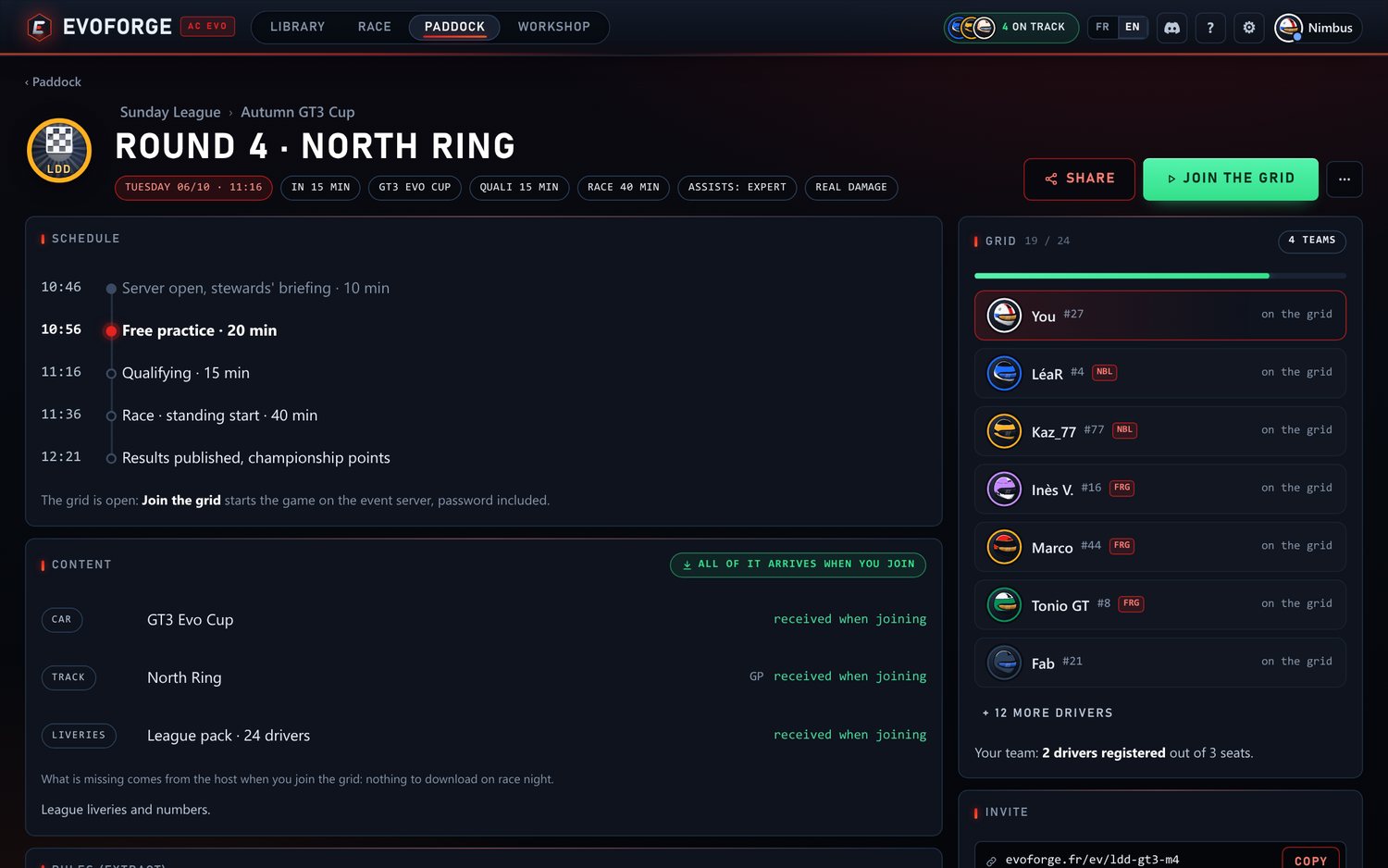 An event page: the grid is open, Join the grid button